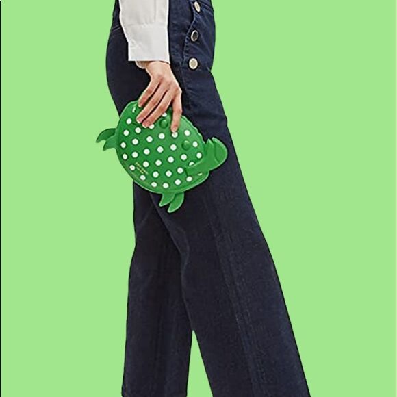 KATE SPADE NWT CLUTCH CRAB POLKA DOT GREEN WHITE SHELLY CROSSBODY BAG LEATHER - Picture 6 of 6